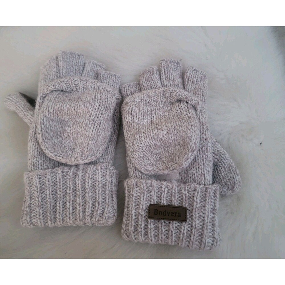 Wool BODVERA Glove Mittens Convertible Flip-Top Fingerless Texting Gloves Tan